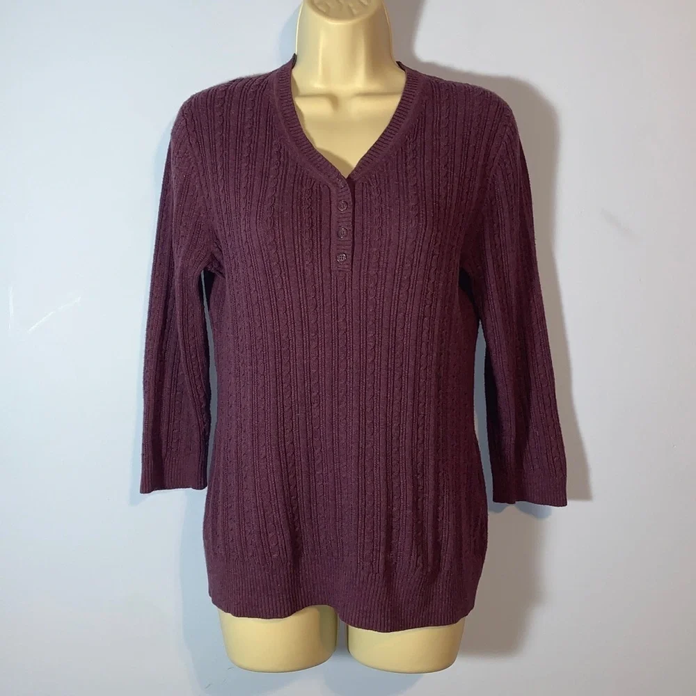 Croft & Barrow Women's Plum purple cable Knit Henley Sweater size small cotton